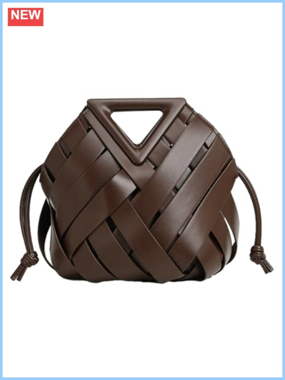 Vegan Leather Woven Bucket Bag Small Crossbody Shoulder Handbag with Top Handle